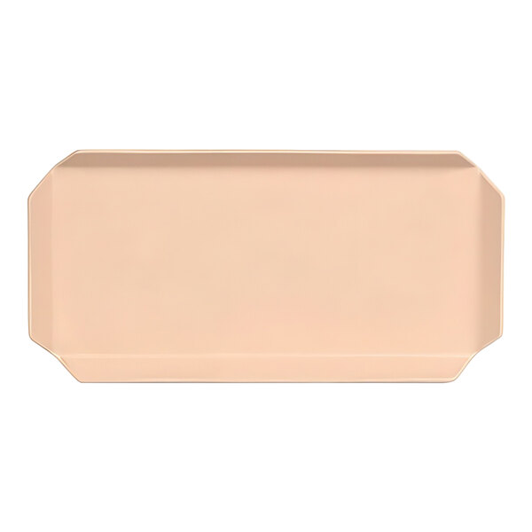 A rectangular clay-colored faux leather amenity tray with slightly raised edges.