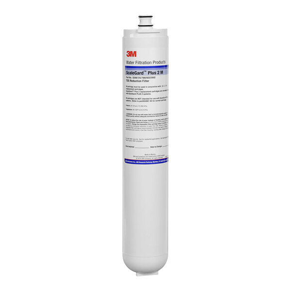 A white 3M Water Filtration membrane replacement cartridge with a blue label.