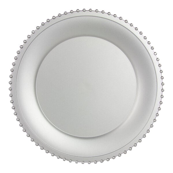 10 Strawberry Street 13" Round Beaded Rim Matte Silver Acrylic Charger Plate - 24/Case
