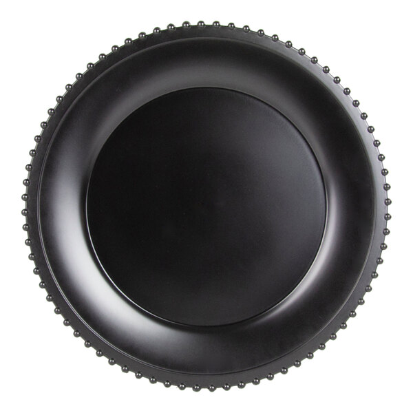10 Strawberry Street 13" Round Beaded Rim Matte Black Acrylic Charger Plate - 24/Case