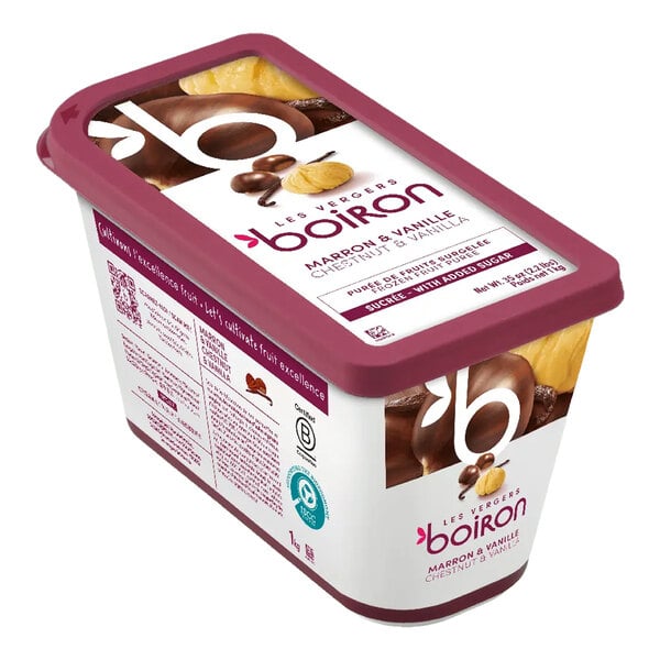 A rectangular container of Les Vergers Boiron Chestnut and Vanilla Puree.