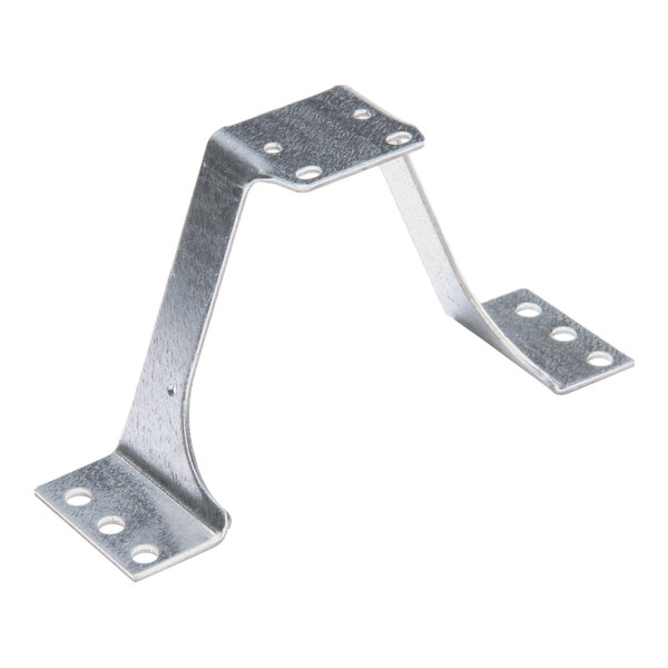 A metal bracket designed for mounting a fan motor, featuring multiple screw holes for secure attachment.
