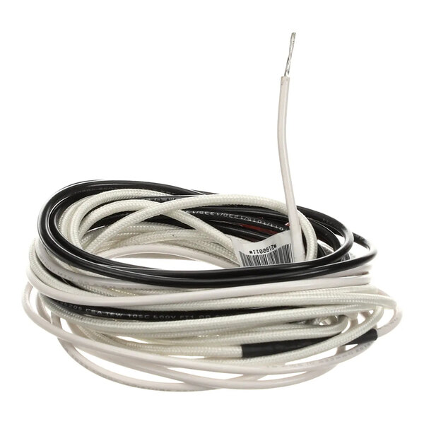 A coiled Delfield 2180011 frame heater with black and white insulated wires.