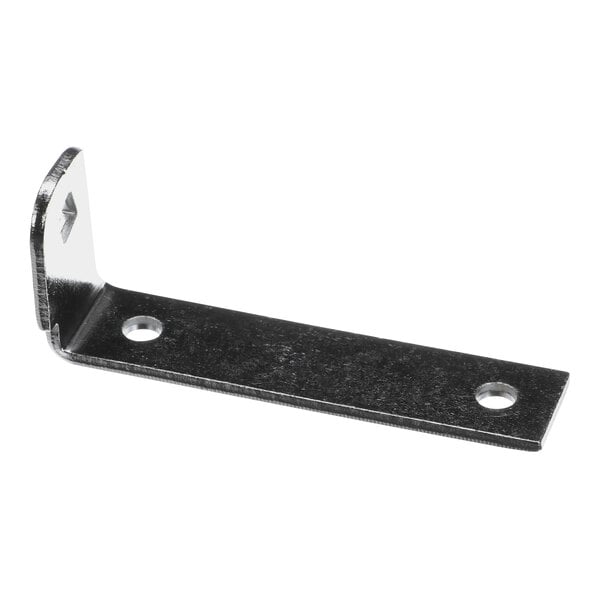 A metal door hinge bracket with three screw holes, designed for bottom left mounting.