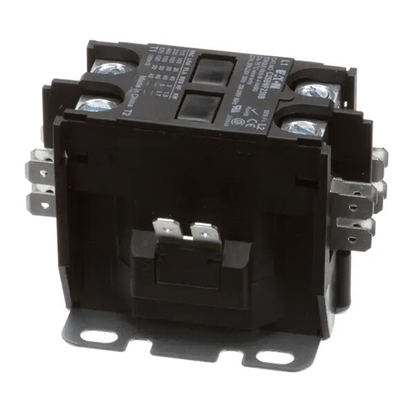 A black Delfield 30A, 2-pole, 240V contactor with multiple screw and spade terminals.