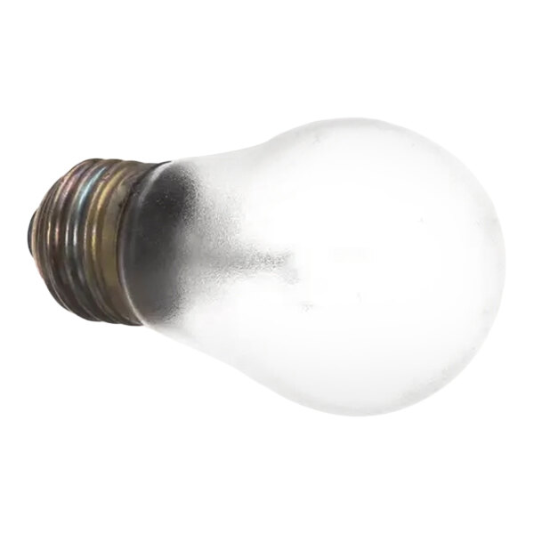 A frosted light bulb with a metal screw base.
