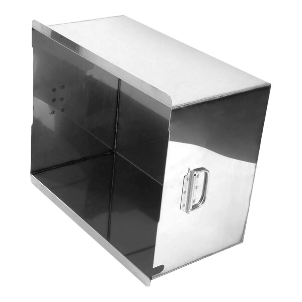 A stainless steel filter vat with a handle on the side, designed for use with commercial kitchen equipment.