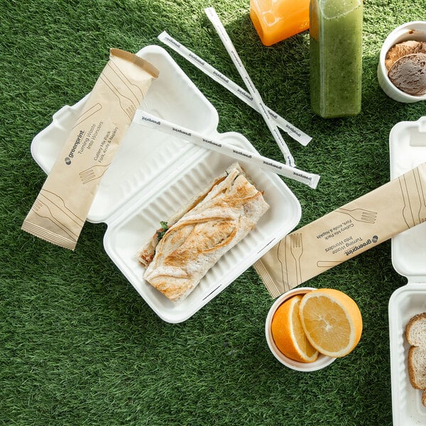 Greenprint Wrapped Heavy Weight Natural Agave Knife, Fork, and Napkin - 200/Case