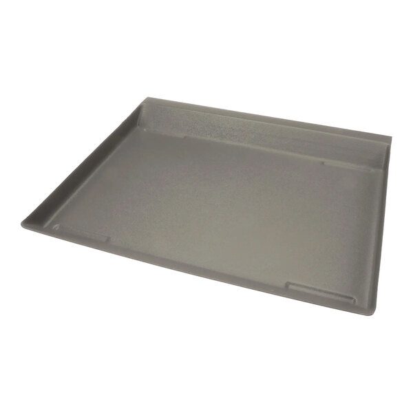 A gray rectangular catch pan with raised edges.