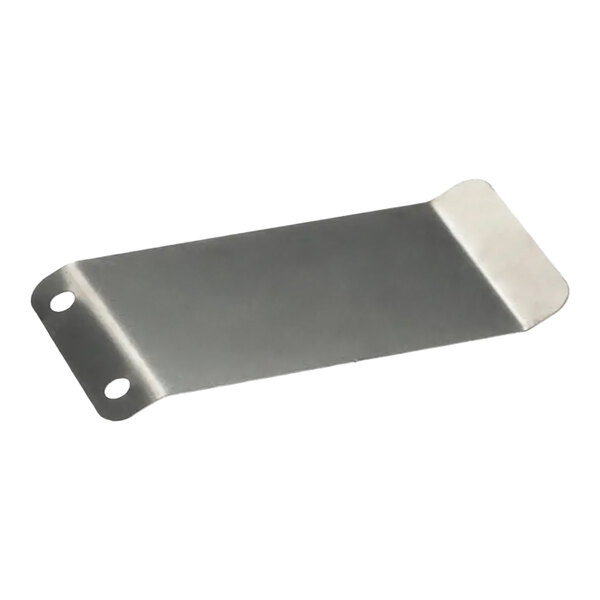 A flat metal actuator plate with two holes on one end and a bent edge on the other, used for a door switch.