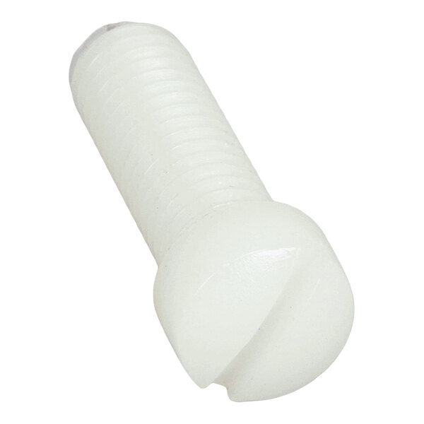 A white nylon slotted screw with a round head and threaded body.