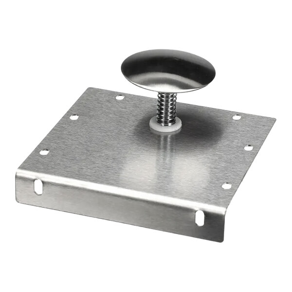 A metal inner-door handle with a flat mounting plate and a round knob, designed for installation on a door.