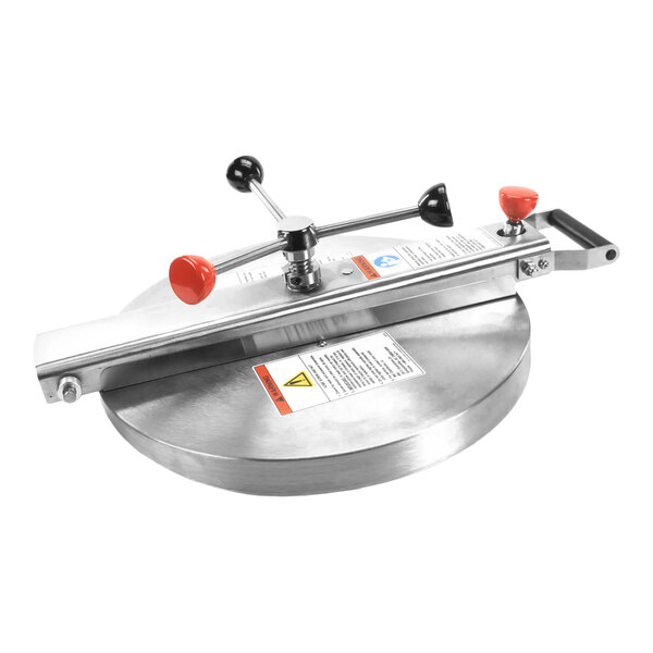 A stainless steel replacement lid or top for a commercial kitchen appliance, featuring handles and warning labels.
