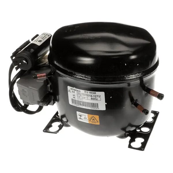 A black Embraco R290 compressor unit for refrigeration equipment.