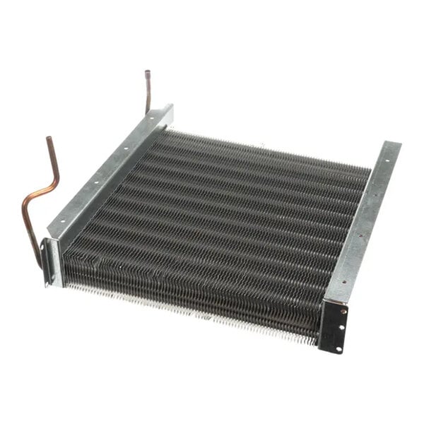 A metal condenser coil with copper tubing, designed for refrigeration systems using R290 refrigerant.