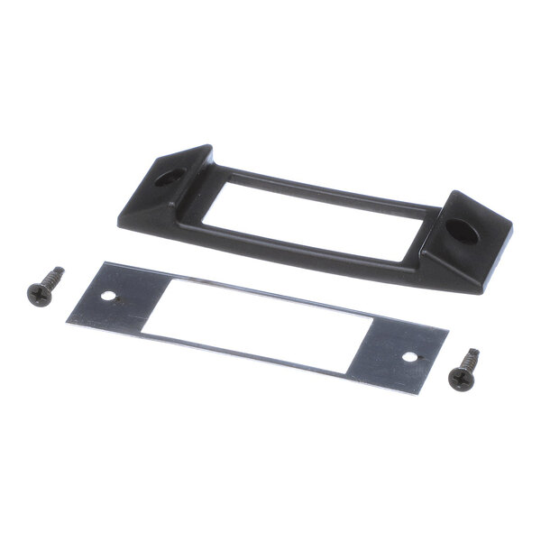 A True Refrigeration 808466 control bumper kit with a black plastic bumper, a metal mounting plate, and two screws.