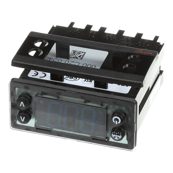A digital refrigeration controller with buttons and a display, used for temperature regulation and defrost control.