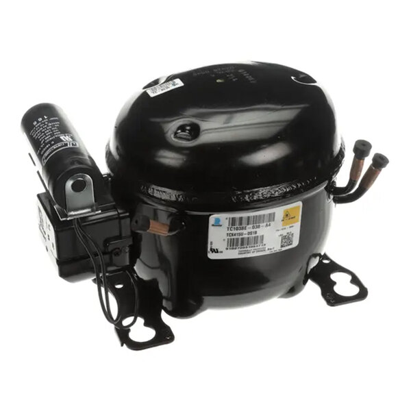 A black Tecumseh TCX415U-DS compressor for refrigeration systems, compatible with R290 refrigerant.