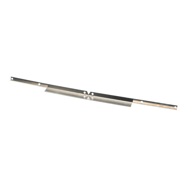 A long, narrow metal drip diverter with mounting holes at each end.