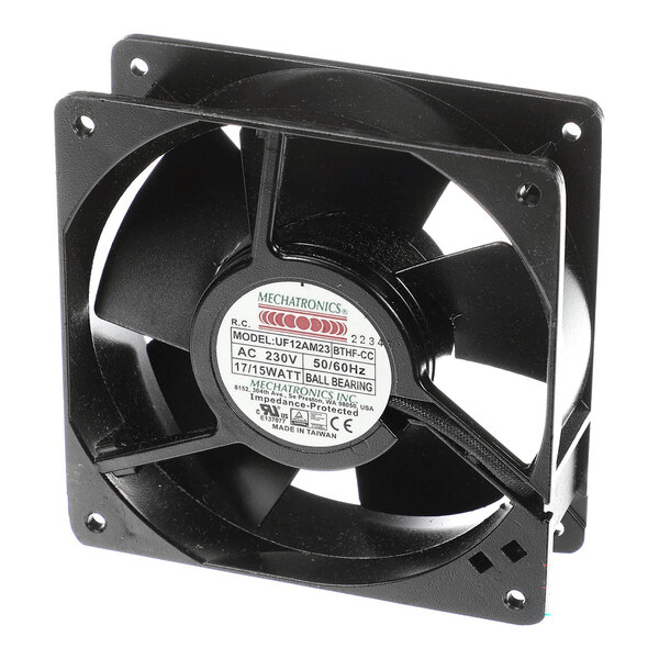 A black square-shaped fan motor kit with a central label, designed for use in refrigeration units.
