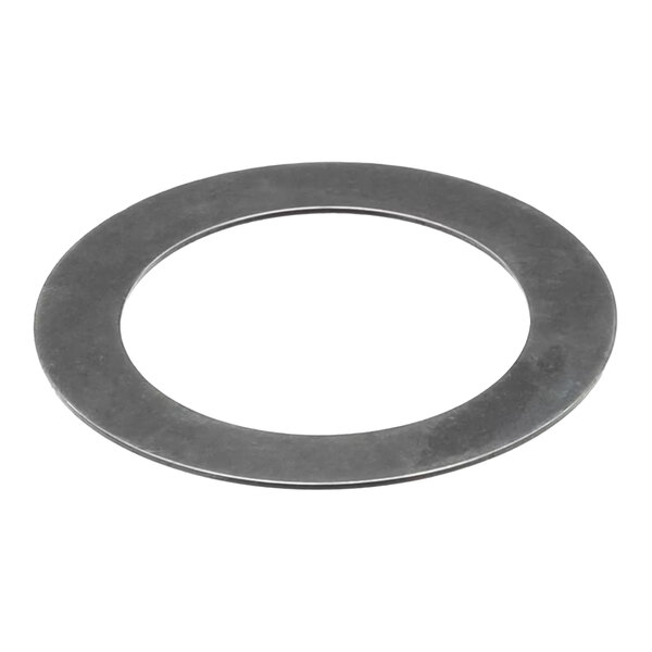 A flat, circular steel thrust washer with a large central hole.