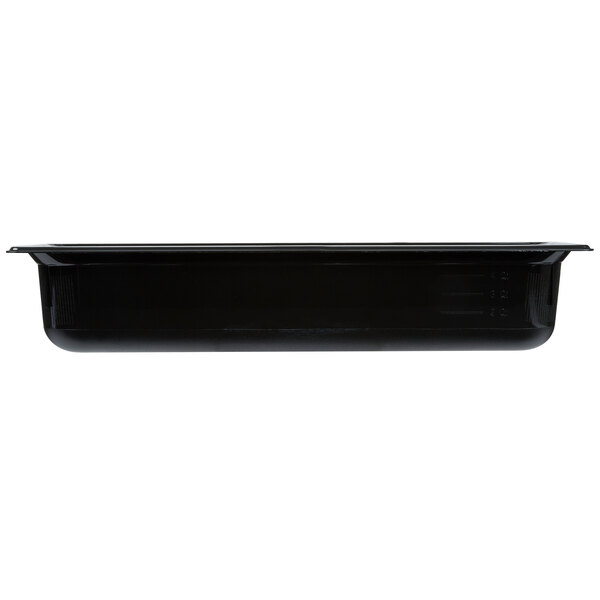 A black plastic food pan.