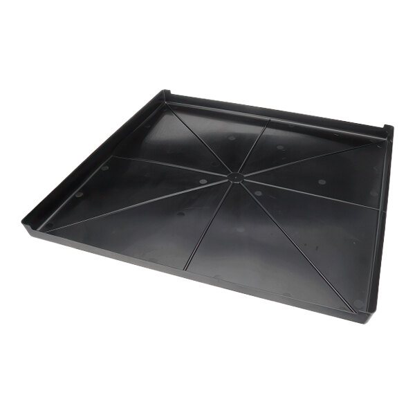 A black plastic drain pan for a True Refrigeration TPP-93/119 HC unit.