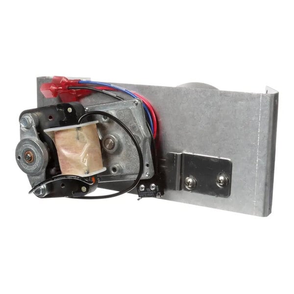 A metal motor actuator assembly vent with attached wiring and components.