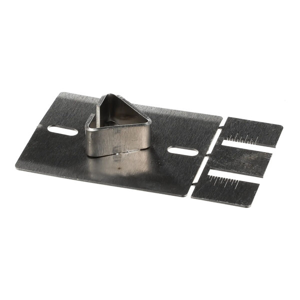 A metal lock ramp with gauge weldment, featuring a triangular raised section and slotted rectangular base.