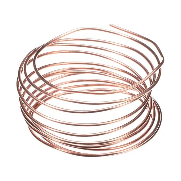 A coiled copper capillary tube used for refrigeration applications.