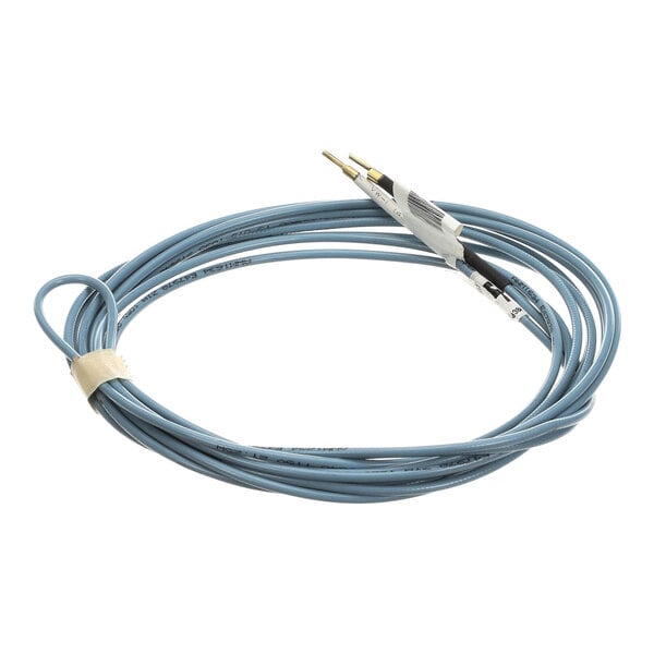 A gray PVC heater wire with exposed metal tips, used for refrigeration units.