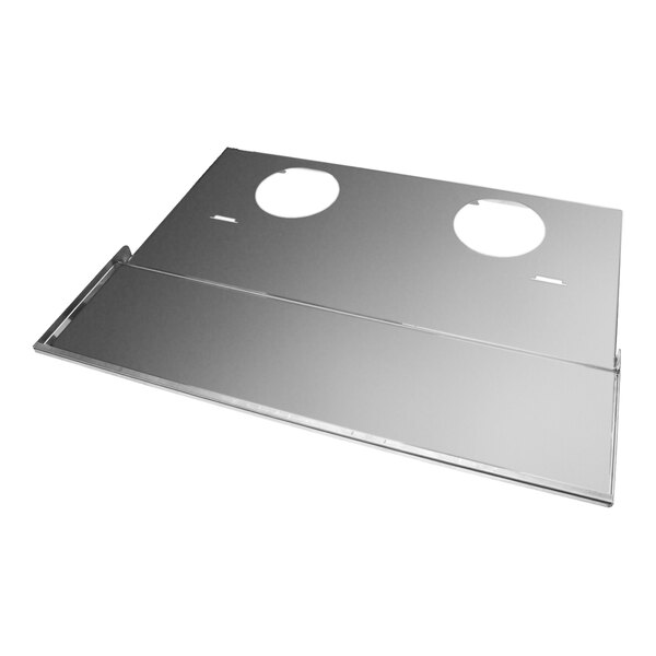 A metal weldment panel with two circular cutouts, designed as a circulation bottom component.