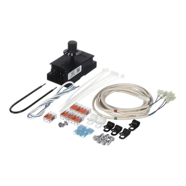 A True Refrigeration 844950 temperature control kit with various electrical components, connectors, wires, and mounting hardware.