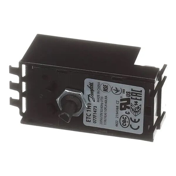 A black Danfoss ETC1H-1 refrigeration control unit with a label and adjustment knob.