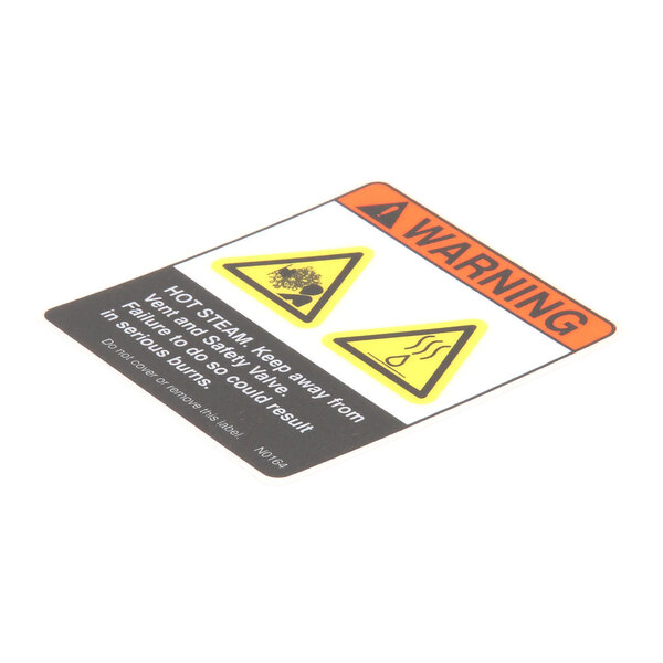 A warning decal for hot steam and safety valve hazards.