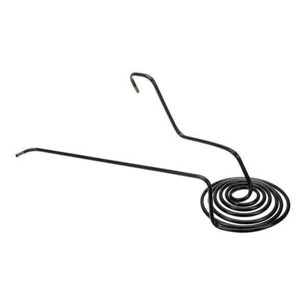 A black metal condensate loop tube with a coiled section and two extended arms.