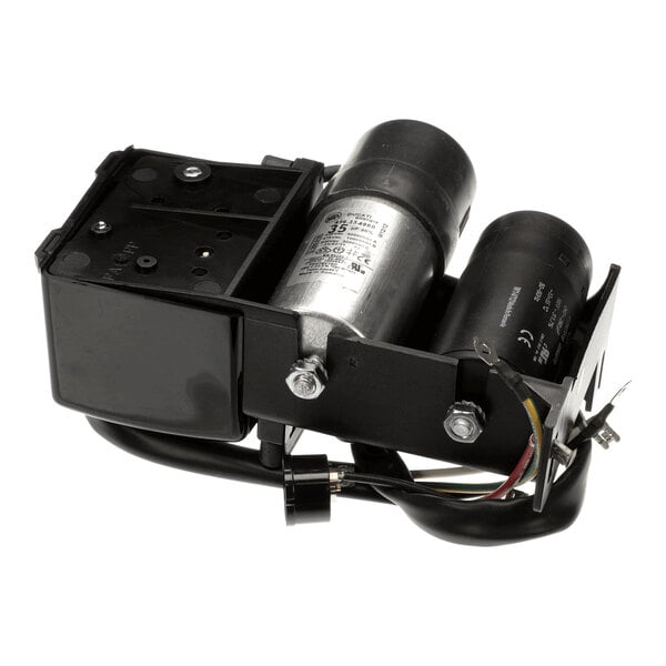A refrigeration compressor start component kit with overload protection and wiring.