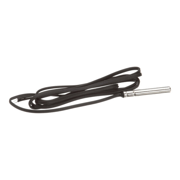 A temperature probe with a long black cable and a metal sensor tip.