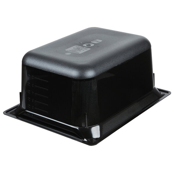 A black rectangular Vollrath Super Pan with a lid on top.
