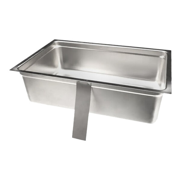 A stainless steel rectangular hot food well assembly without a drain.