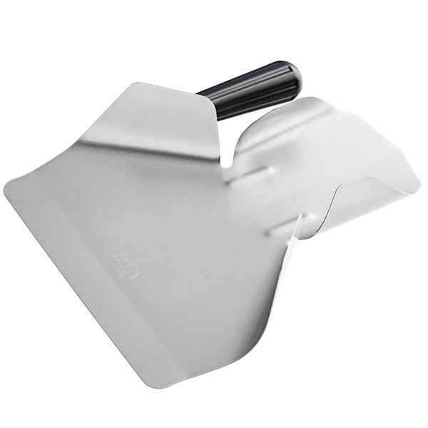 A stainless steel French fry scoop with a right handle.