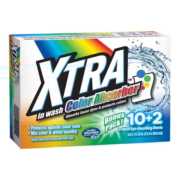 A box of XTRA in-wash color absorber sheets, containing 12 sheets for laundry use.