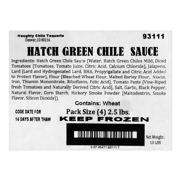 Naughty Chile Taqueria Hatch Green Chile Sauce 2.5 lb. - 4/Case
