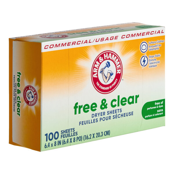 Arm & Hammer® 100-Count Free & Clear Dryer Sheets - 6/Case