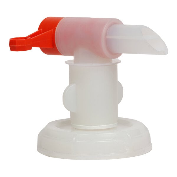 A plastic dispensing valve designed for 5-gallon liquid detergent jugs.