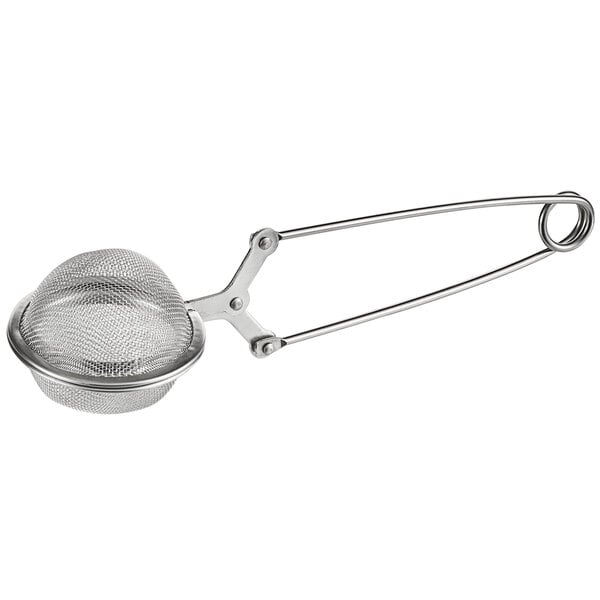 A stainless steel spring handle tea ball infuser.