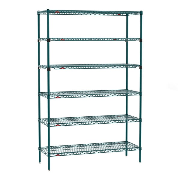 Metro Super Erecta EZ-ADD 18" x 48" Metroseal Green Epoxy 6-Shelf Stationary Shelving Unit with 74" Posts