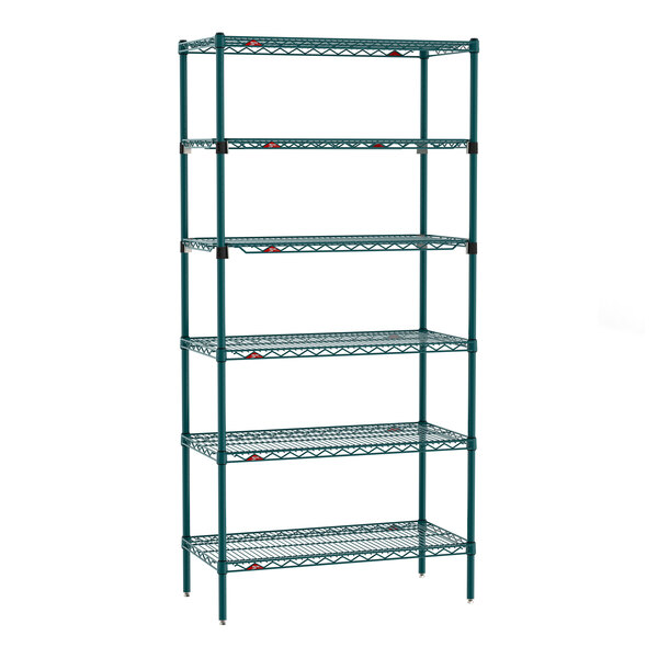 Metro Super Erecta EZ-ADD 18" x 36" Metroseal Green Epoxy 6-Shelf Stationary Shelving Unit with 74" Posts