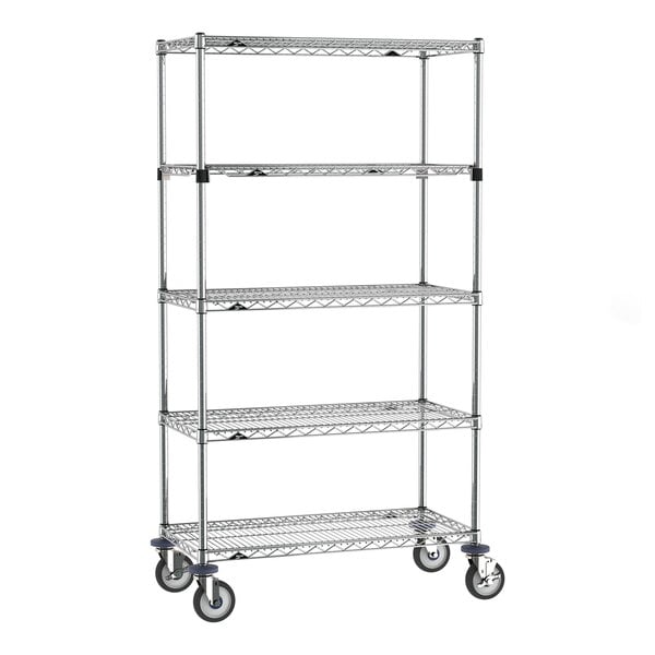 Metro Super Erecta EZ-ADD 18" x 36" Chrome 5-Shelf Mobile Shelving Unit with 63" Posts