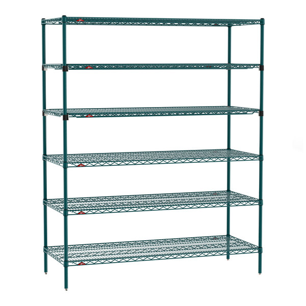 Metro Super Erecta EZ-ADD 24" x 60" Metroseal Green Epoxy 6-Shelf Stationary Shelving Unit with 74" Posts